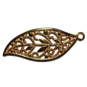 Anhänger Blatt filgran 17x40mm goldfarbig
