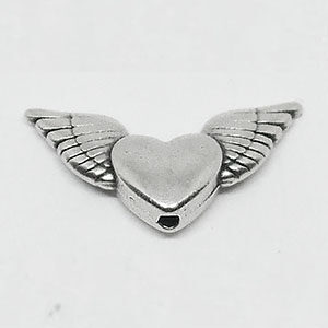 Engelsflügel mit Herz, 18mm, silberfarben