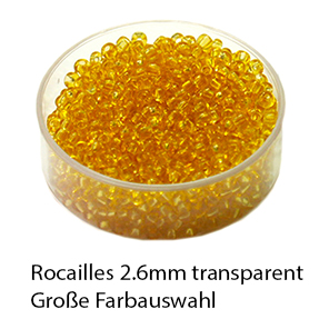 Rocailles Glasperlen transparent, 2.6mm rund, 17g im Döschen, verschiedene Farben