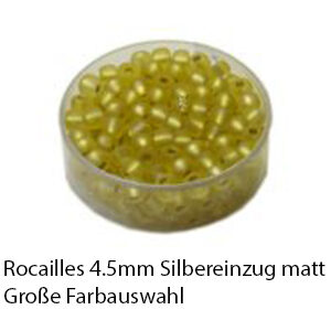 Rocailles Glasperlen mit Silbereinzug matt, 4.5mm rund, 17g im Döschen, verschiedene Farben