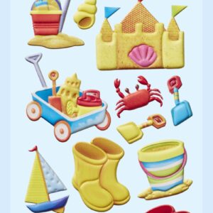 3D SOFTY Sticker-Set Strand-Urlaub, 14 Aufkleber für Partys oder zum Dekorieren