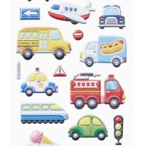3D SOFTY Sticker-Set Fahrzeuge-Flugzeuge, 18 Aufkleber für Partys oder zum Dekorieren