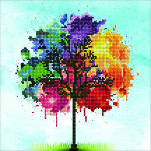 Diamond Dotz Motiv “Regenbogen Baum”, funkelndes Diamantbild zum Selbstgestalten, ca. 30,5 x 30,5 cm groß, Malen mit Diamanten