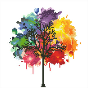 Diamond Dotz Motiv “Regenbogen Baum”, funkelndes Diamantbild zum Selbstgestalten, ca. 30,5 x 30,5 cm groß, Malen mit Diamanten